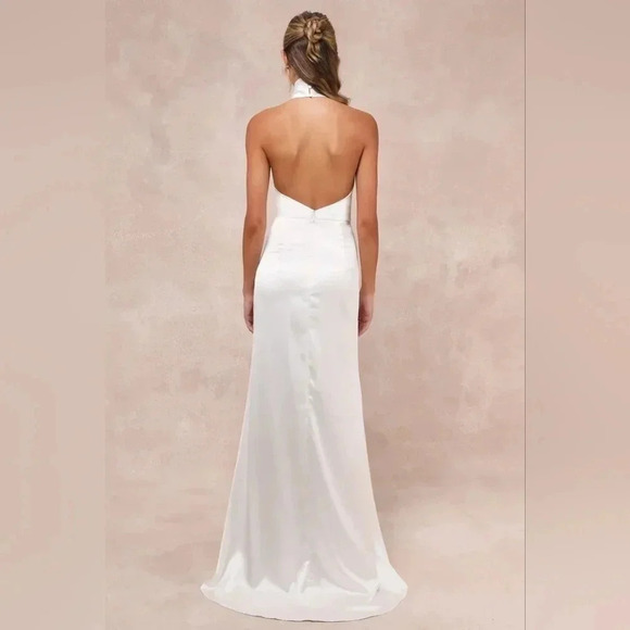 Lulus Luxe Destiny White Satin Backless Halter Mermaid Maxi Dress Wedding Bridal - Picture 5 of 11